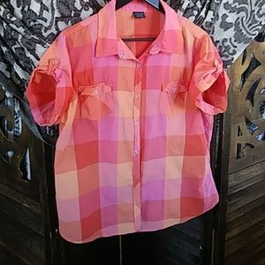 Plaid button down shirt sleeve